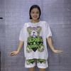 Plus Size Rhinestone Knit Shorts Set: Women's Loose Half Sleeve T-Shirt & Shorts