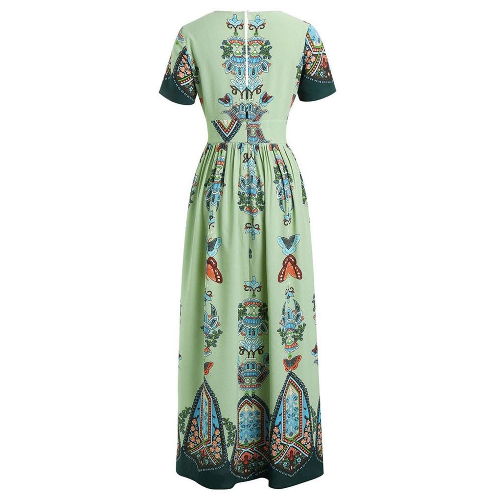 Plus Size Mode Damen Schmetterling bedrucktes V-Ausschnitt Kurzarm lässiges langes Kleid