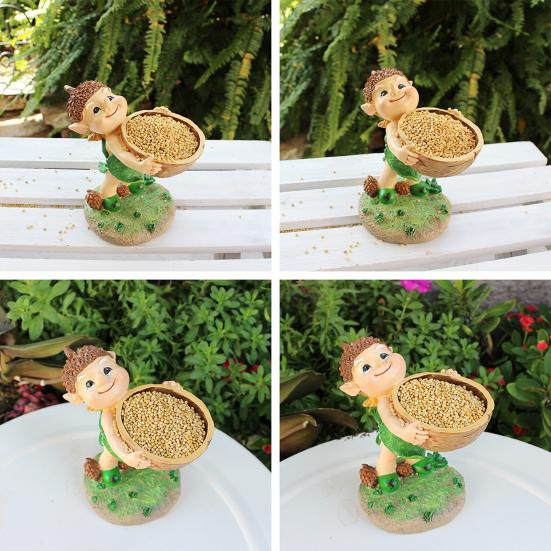 Forest Elf Bird Feeder Resin Elf Figurine with Walnut Bowl Wild Bird Feeding Bowl Garden Statue for Courtyard Outdoor Decor