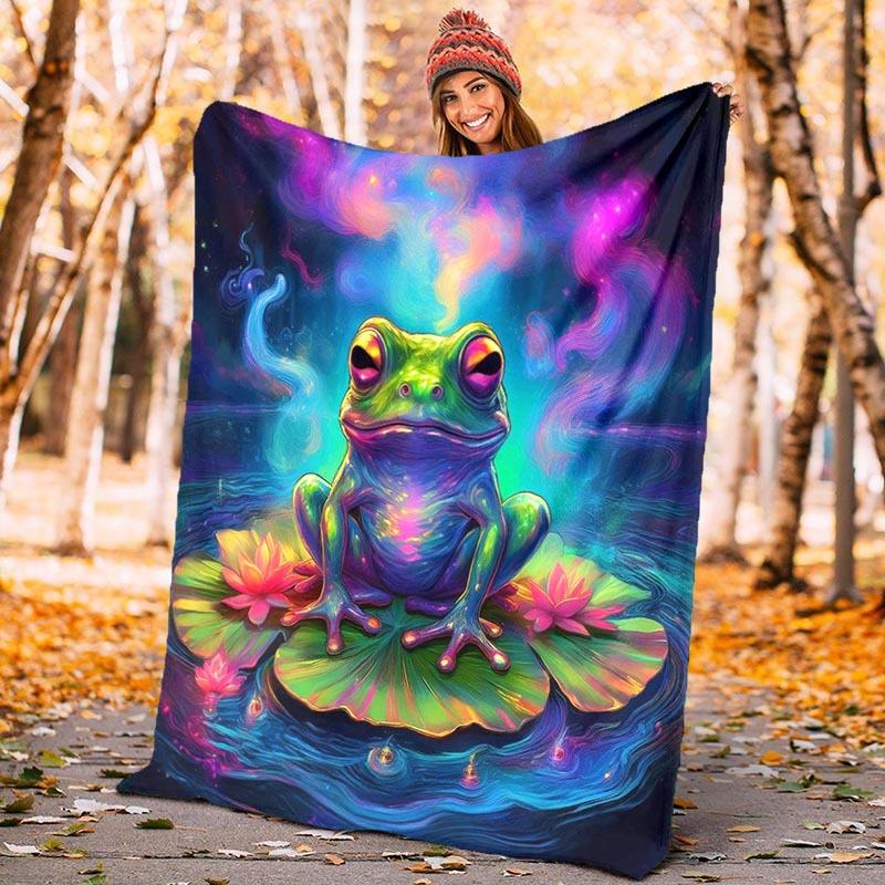 1pc Frog Printing Lightweight Flannel Blanket, Comfortable and Warm Blanket, for Camping Sofa Bed and Couch Office, Suitable for Gift Blanket