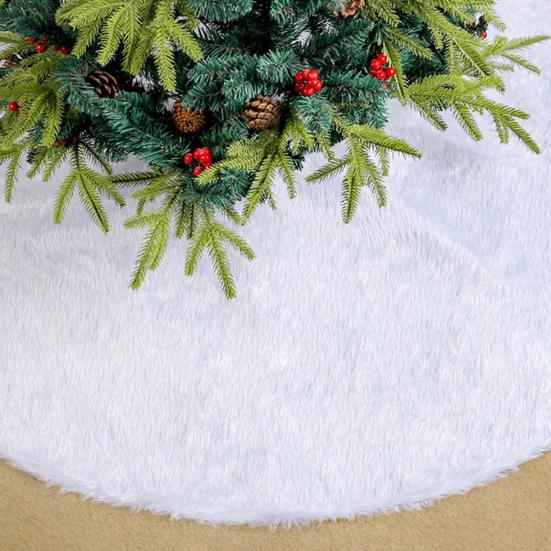 Christmas Tree Skirt 36/48/60 Inches White Christmas Tree Skirt Soft Fluffy Faux Fur Tree Skirt for Merry Christmas Party Supplies