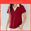 T-shirt da donna a maniche corte con colletto polo in tessuto di cotone per l'estate, casual