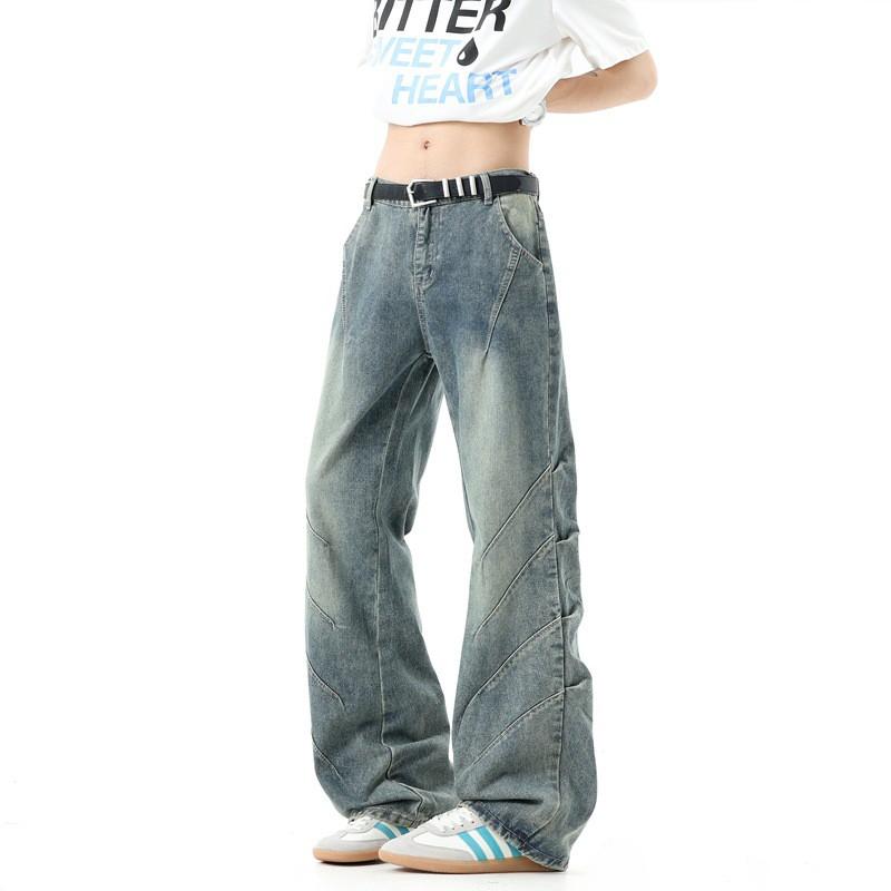 Mens Flared Jeans Teen Boys Loose Fit Casual Denim Pants Streetwear