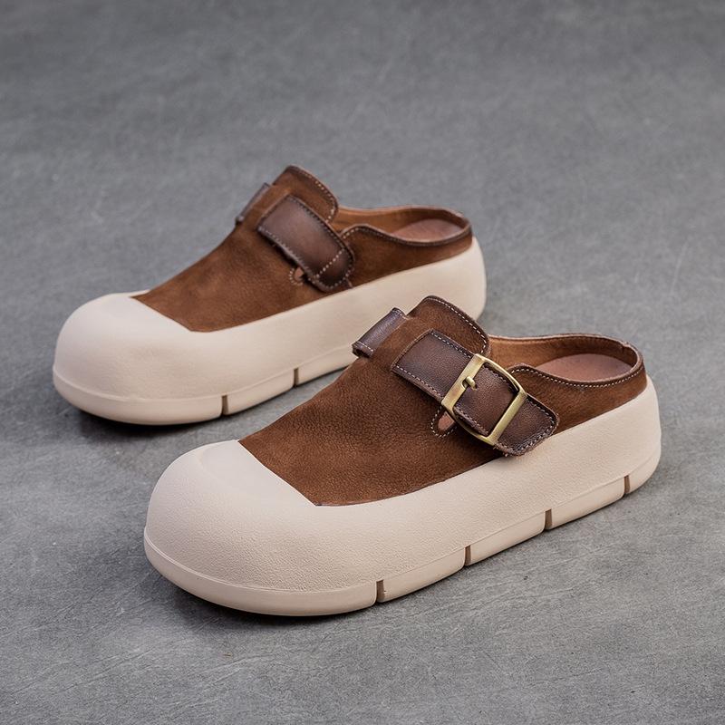 

Johnature повседневные тапочки ярких цветов на толстой подошве с круглым носком, женская обувь из натуральной кожи на мягкой подошве 35 темно-коричневого