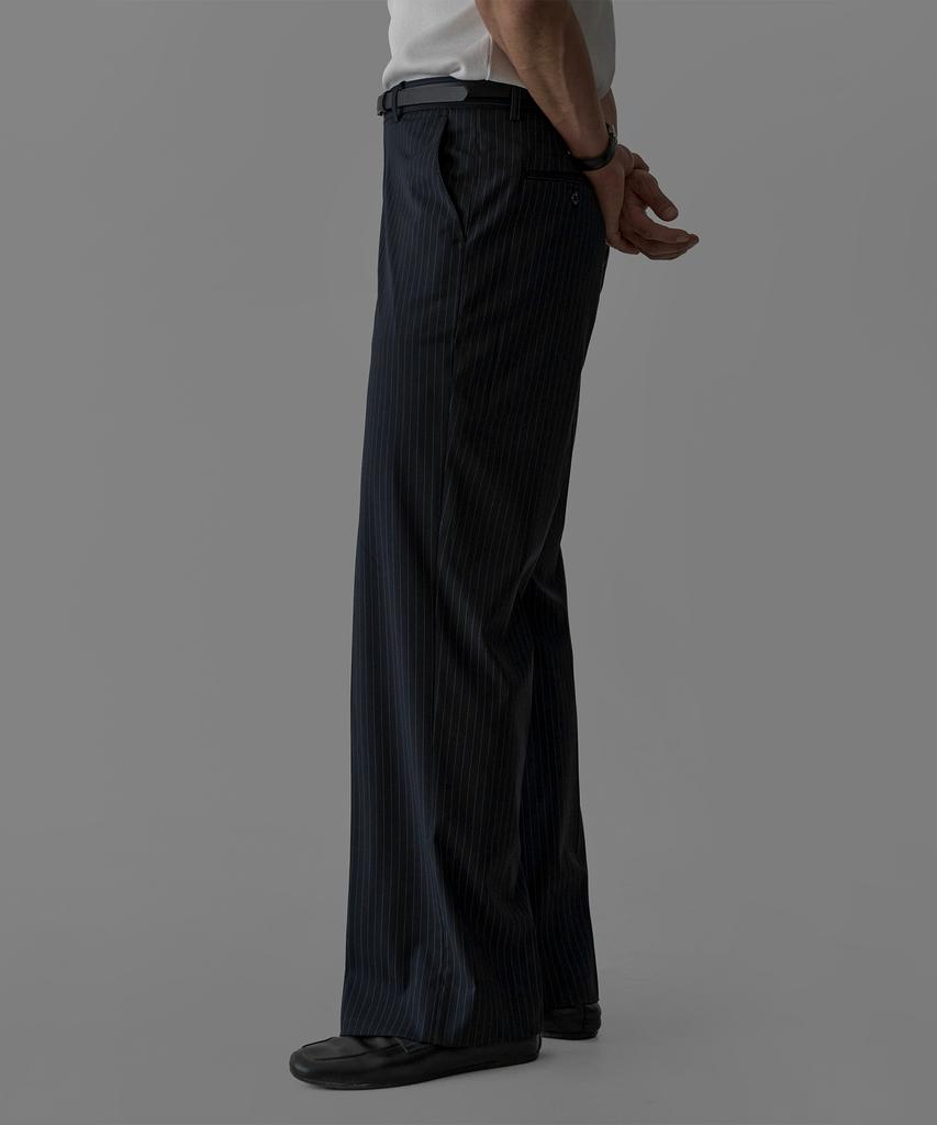 Baulopeulodeogteu Summer Stripe Semi-Flare Slacks [Navy St]