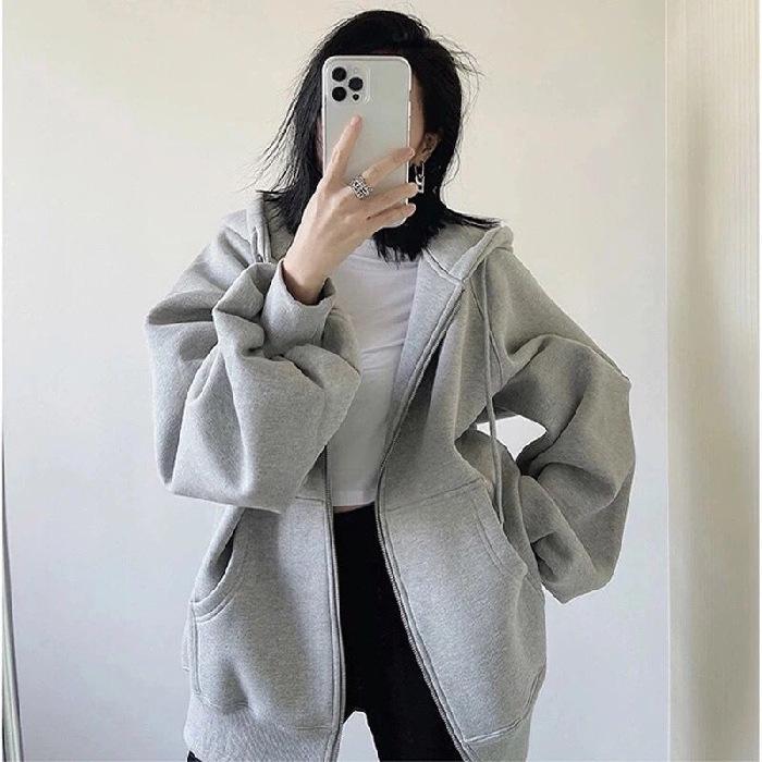 Women's 2022 Korean Style Loose Thin Plus Velvet Hooded Sweatshirt