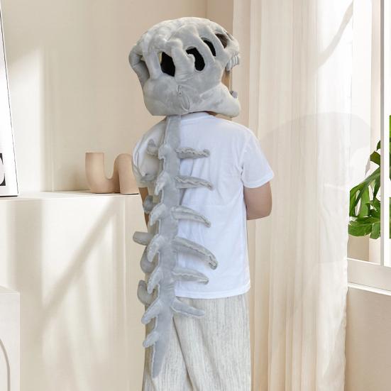 Costume Scheletro Dinosauro Copricapo Teschio Dinosauro Realistico Spina Dorsale 3D Peluche Accessori Cosplay Halloween Travestimento