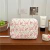 Cute Bow Flower Quilting Cotton Makeup Bag Women Zipper Cosmetic Organizer Female Cloth Handbag Portable Toiletry Case for Girls