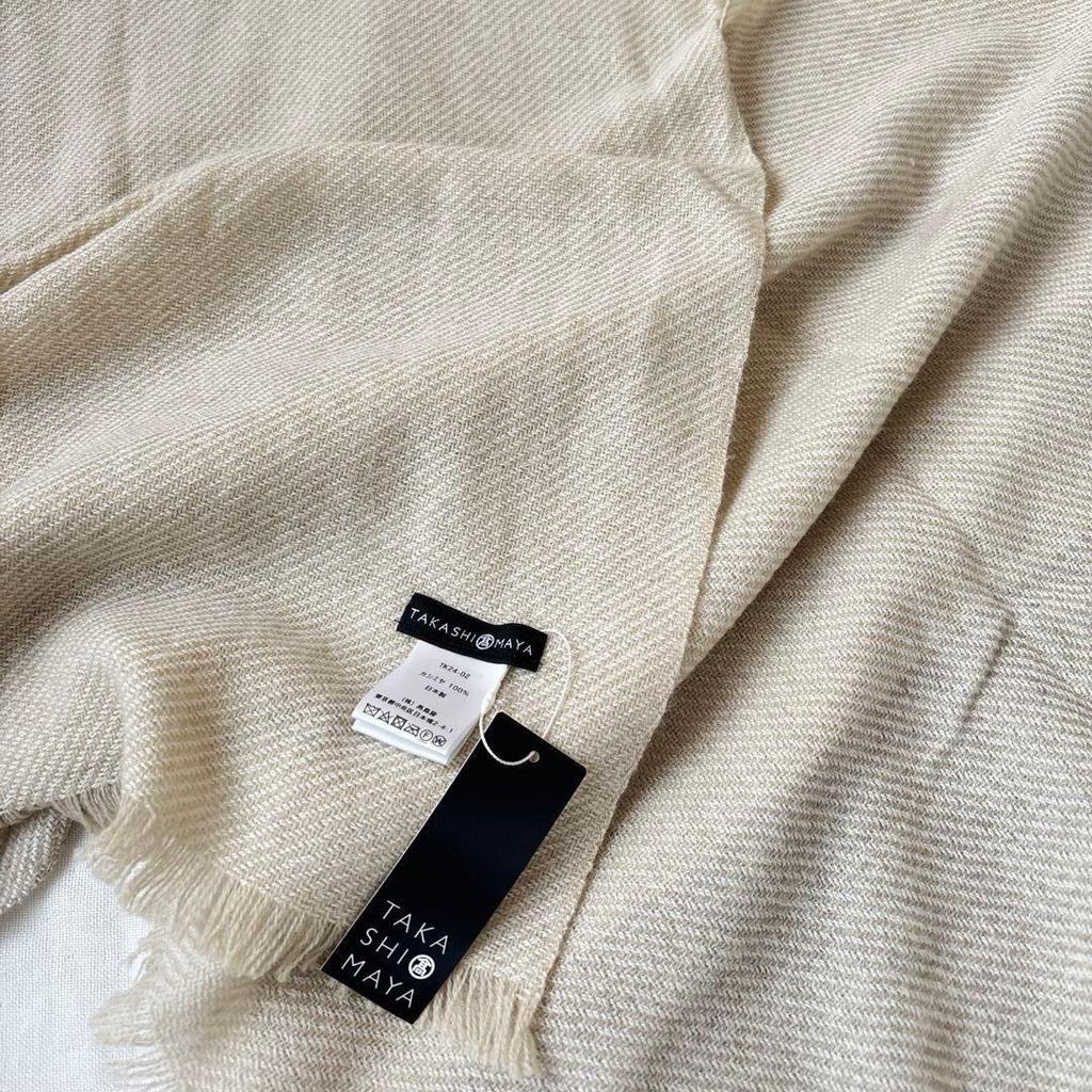 Used Takashimaya 100% Cashmere Stole, Made in Japan, Planned and Developed Product, Beige Brown