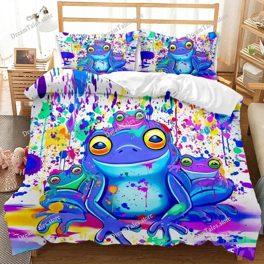 Bedding Cartoon Frog Duvet Cover KingQueen Size Fantasy Galaxy Animal Colored Frogs Design Psychedelic Polyester Quilt Cover741