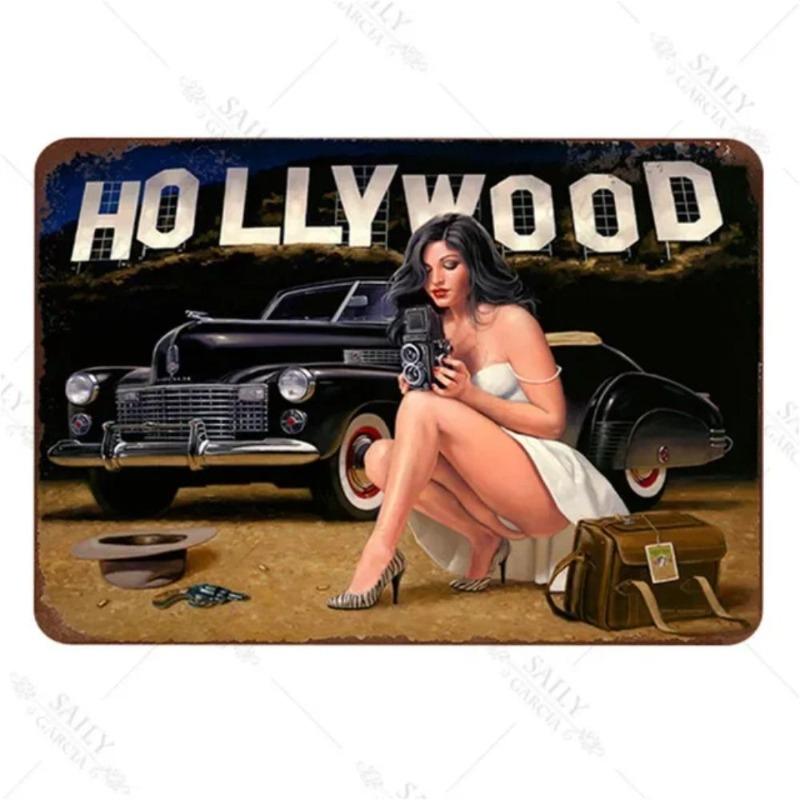 Pin-Up Girl Metal Sign, Retro Wall Art Decor