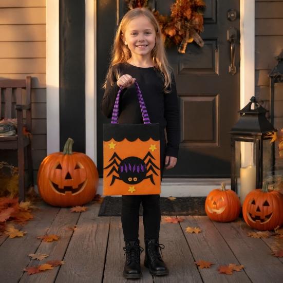 Holiday Photo Props Halloween Candy Bag, Cute Pumpkin Ghost Tote for Kids, Spooky Skeleton Theme Party Supplies Cartoon Pattern Treat Bag Party, Trick
