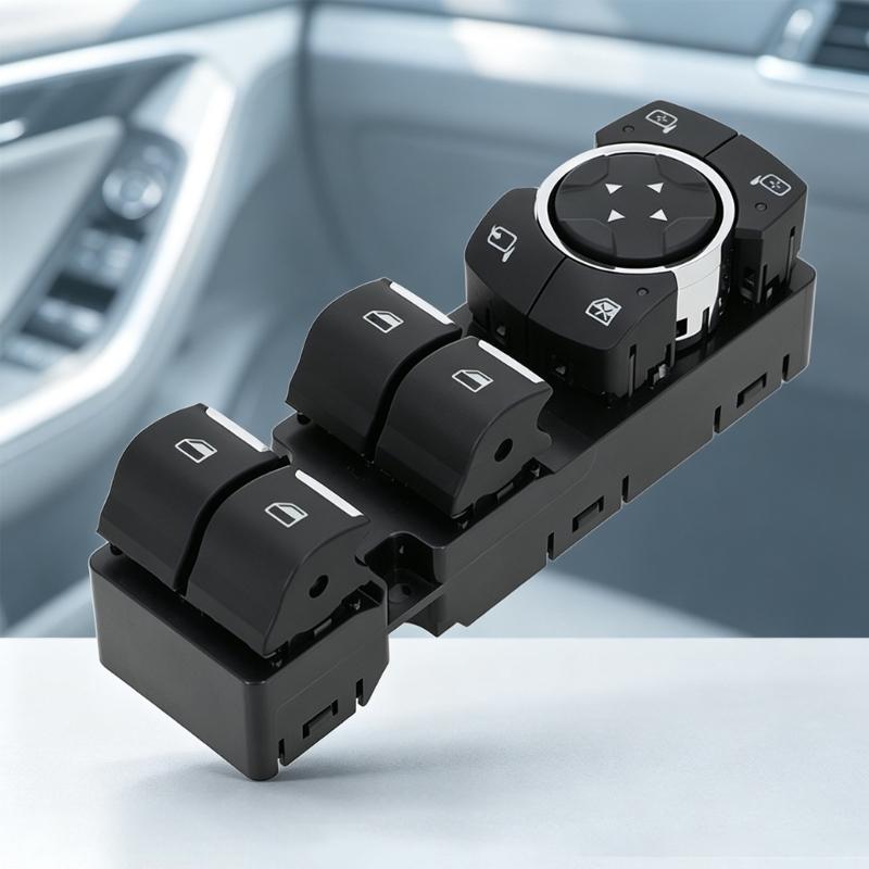 Driver Door Adjust Panel Power Window Switches 2015-2021, DG9T14540CB3JPL Window Lift Part with Visible Four Button Layout and Mirror Pad for Routine