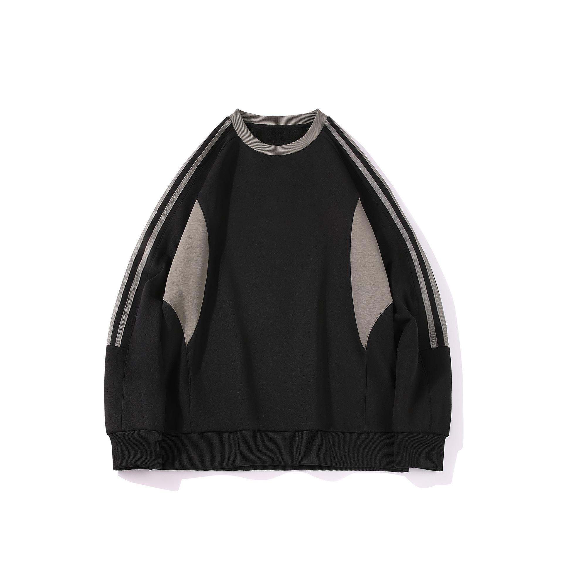 2025 Men s Striped Winter Hoodie - Round Neck, Long Sleeve, Plus Velvet, Color Block Design M чёрный