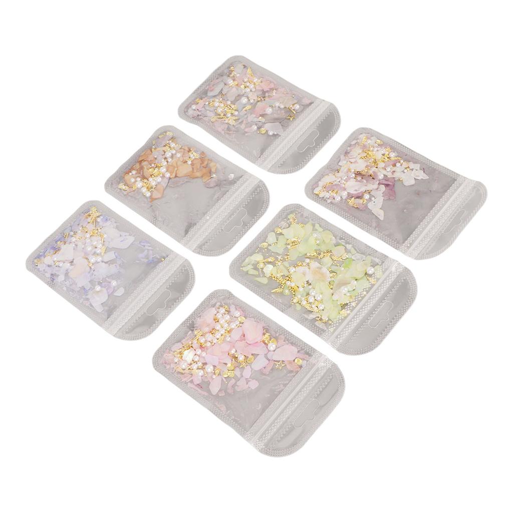 6 Stück Nail Art Dekorationsset Bunter Glitzer Muschelfragmente Nail Art Dekorationsset für Maniküre