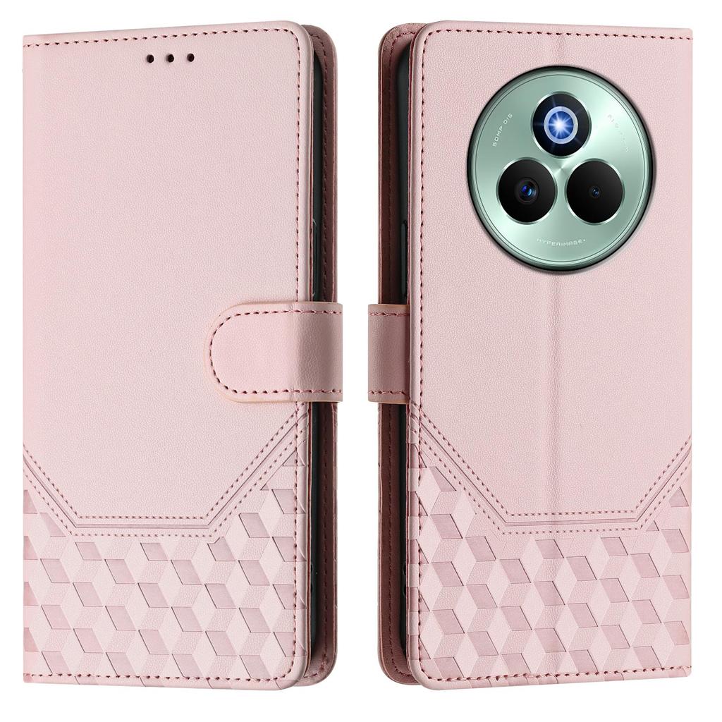 For Realme P3 Pro 5G Case Imprinted Honeycomb RFID Blocking Leather Phone Cover with Strap