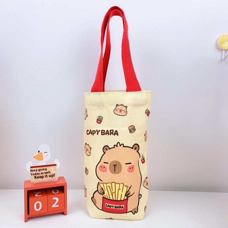 Canvas Capybara Water Bottle Cover Cartoon Scratch-proof Umbrella Storage Bag Water Bottle Carrier Bag Water Bottle Accessories