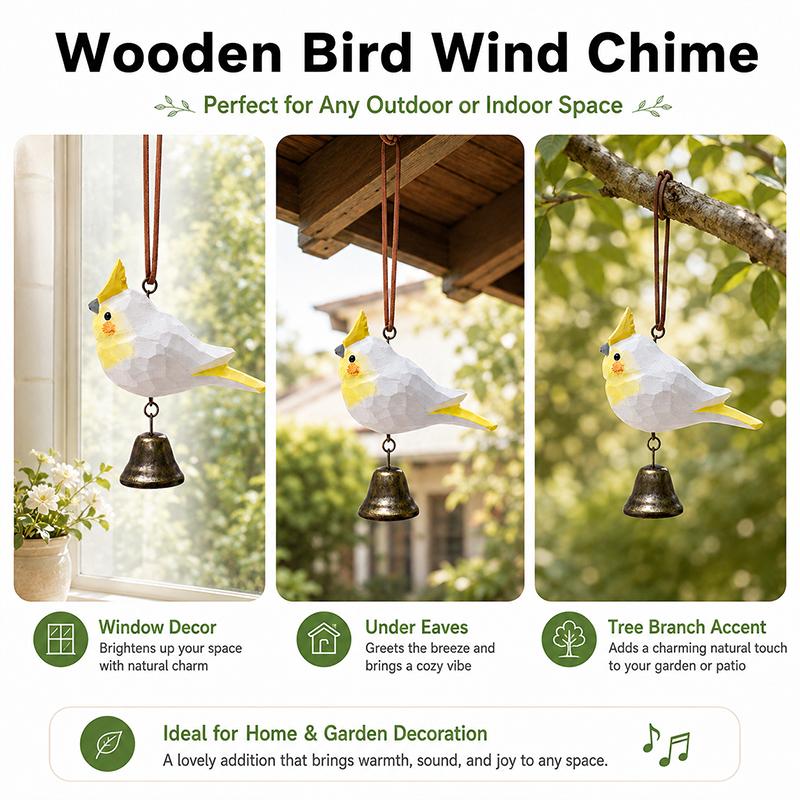 Rustic Handmade Wooden Bird Wind Chime Hanging Pendant Hand Carved Ornament Home Garden Decoration Gift