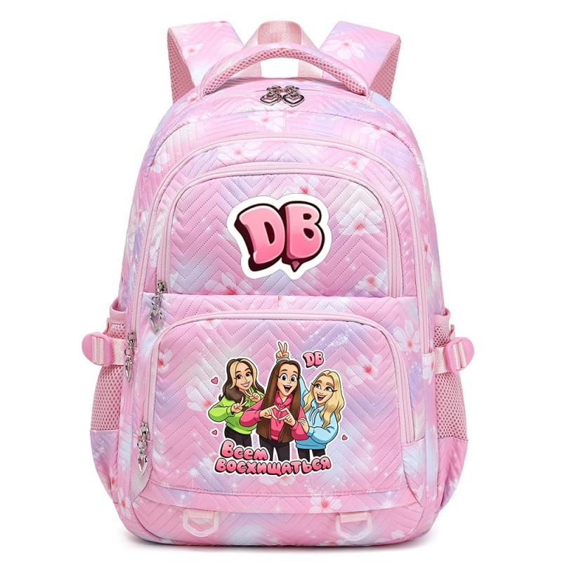 Cute Cartoon Character Print Backpack Girls School Use Large Capacity Nylon Student Bag With Padded Curved Straps