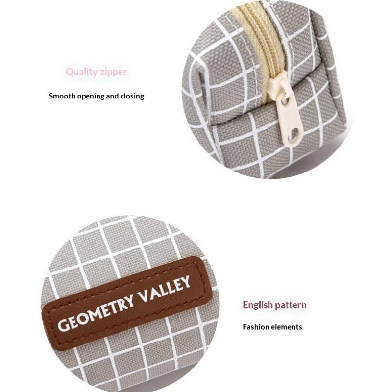 1Pcs Large Capacity Canvas Black Gray Checkered Dots School Stationery Boxes Pencil Case Student Zipper Pencil Bags