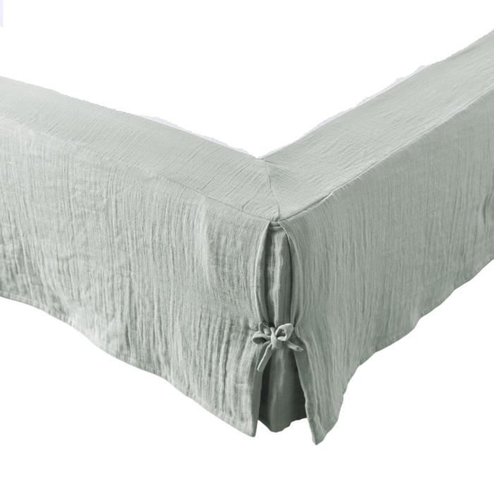 Cache-sommier - Gaïa - 90x190cm - Gaze de coton - Couleur eucalyptus - OEKO-TEX