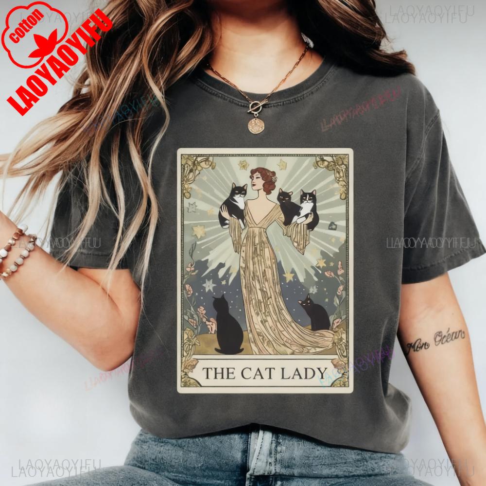 

Cat Lady Tarot Card Shirt Cat Lover Gift Tshirt Witchy Cat Lady Tee Kitten Mom Gift Tshirt Vintage Creative Daily Life Women T S