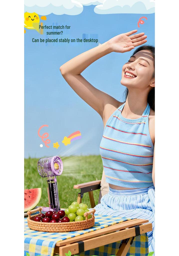 Portable USB Handheld Fan with Strong Wind, Climbing Hook, and Atmosphere Light