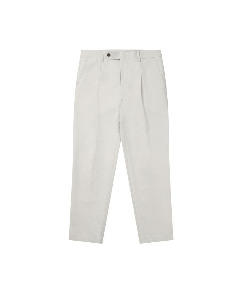 SOLEW Cotton Tapered Single-Pleat Pants_Sand Beige