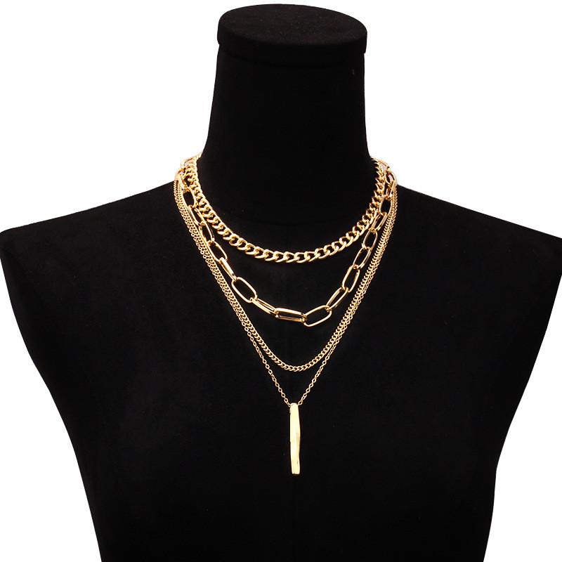 Geometric Alloy Necklace Set With Layered Chains For Unisex Fashion Accessory