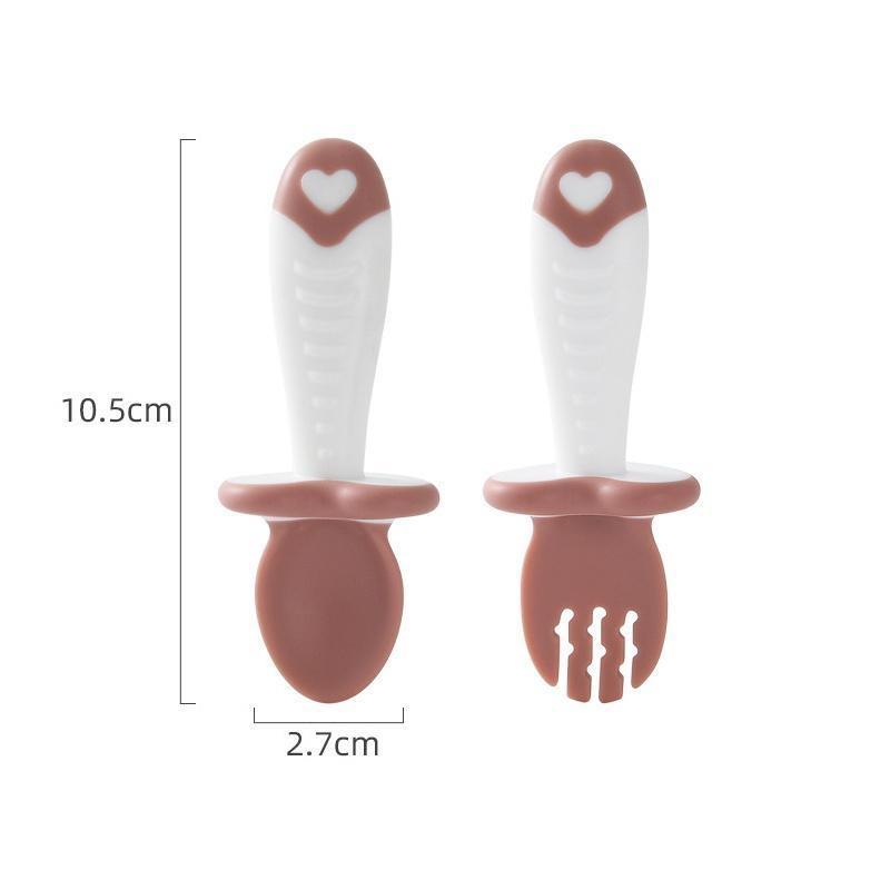 Baby Spoon Fork Silicone Children's Cutlery Set Feeding Baby Tableware Learn Spoon Set Short Easy Spoon