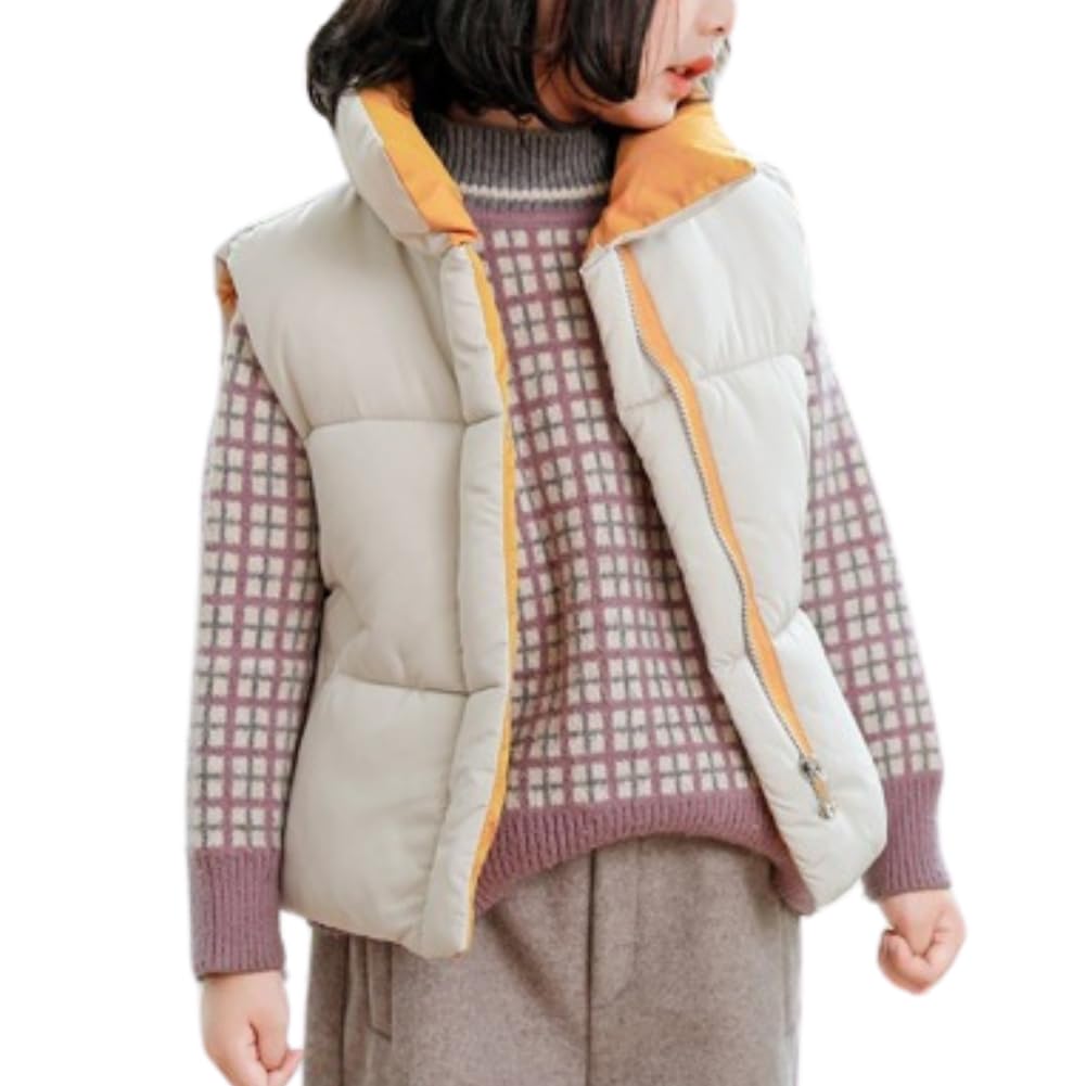 

ALVEIN Down Elastic Waistband Size Kids Vest, Stand-Up Collar, Zip-Up, Sleeveless, Padded, Windproof, Lightweight, (JP, 110, Off-White)