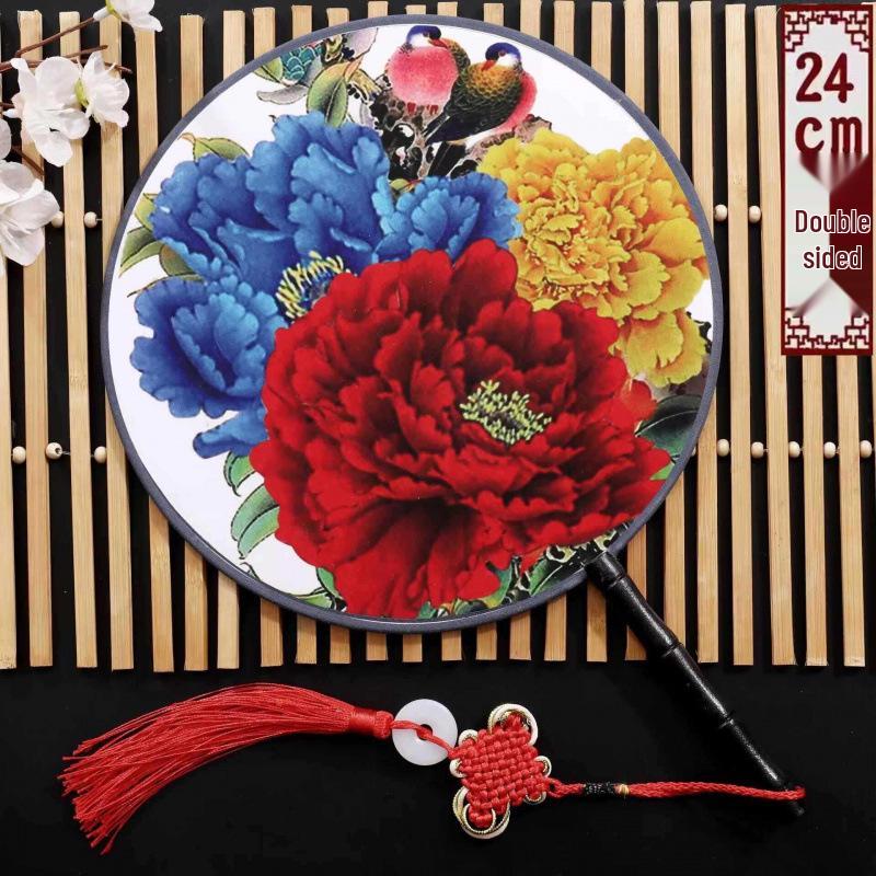 Neuer doppelseitiger runder Cheongsam Performance Tanzfächer