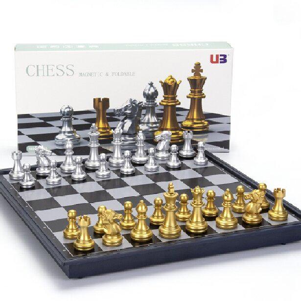 UB AIA Gold-Silver Magnetic Foldable International Chess Board Game for Kids