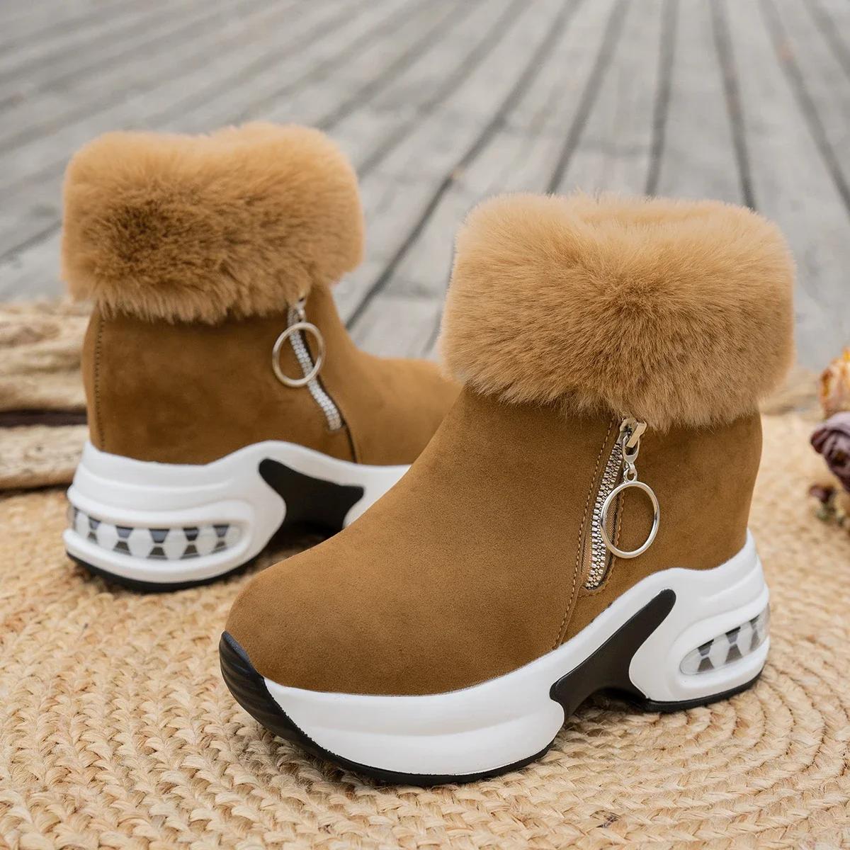 

Ankle Boot for Women Warm Fuzzing Plush Winter Snow Boots Retro Zipper Woman Internal Increasing Keep Outdoor Smooth Botas Mujer 43