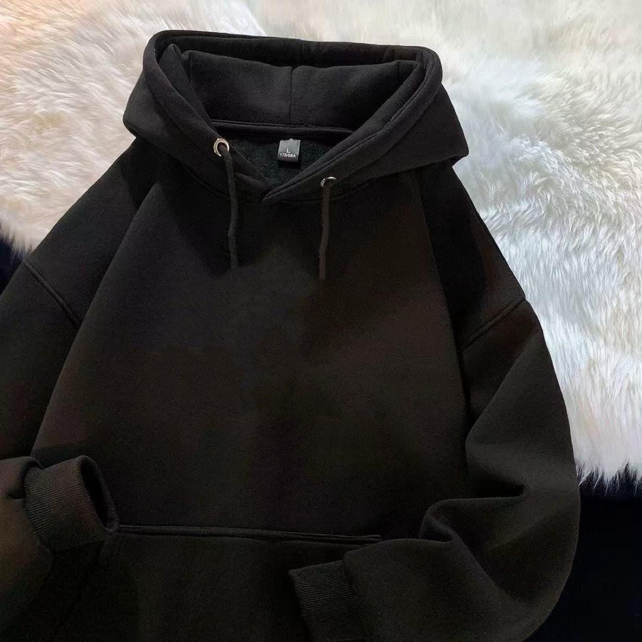 

American Style Thickened Hooded Sweatshirt – Autumn/Winter Plus Velvet, Trendy & Versatile Long Sleeve Jacket for Students. M for 70-90 jin
