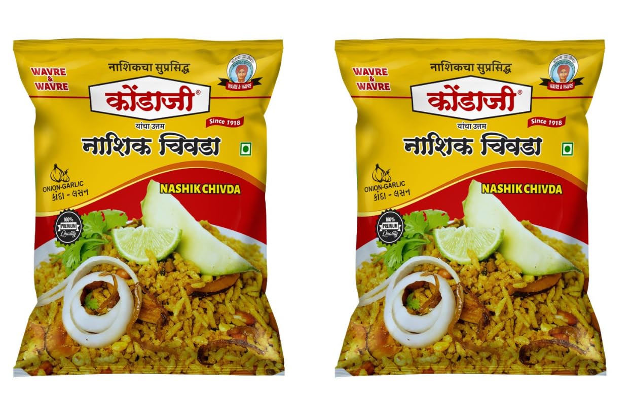 

Kondaji Nashik Chivda | Packs of Two (250gm each) | Authentic Spicy & Crunchy Snack | Traditional Maharashtra Poha Chivda | Tea-Time Snack