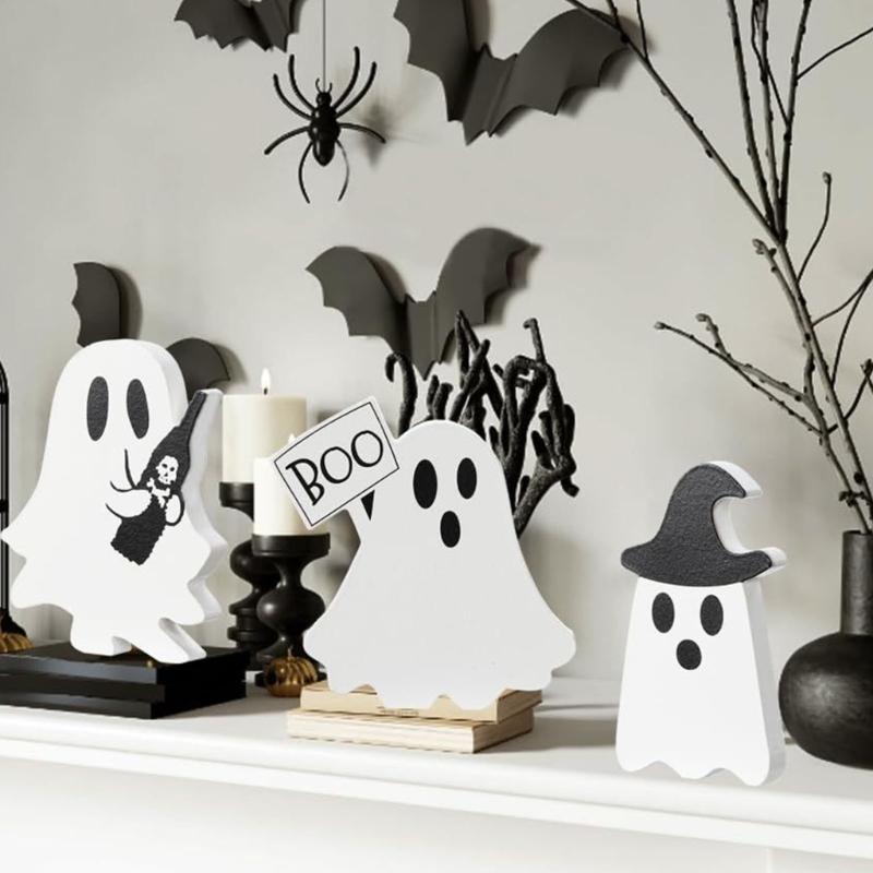 Halloween Cartoon Ghostly Decors Figurine Table Sign Set Of 3 Tiered Tray Ornaments For Mantels Shelves Seasonal Crafting