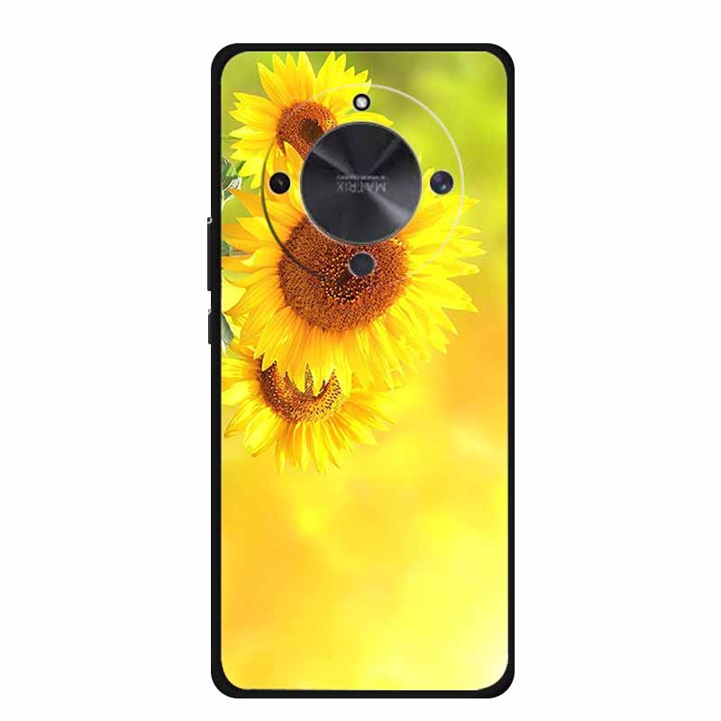 Phone Case For Honor X70 5G 2025 Case X 70 Coque Flowers Black Silicone Soft Back Cover For Honor X70 Cases HonorX70 Funda 6.79"