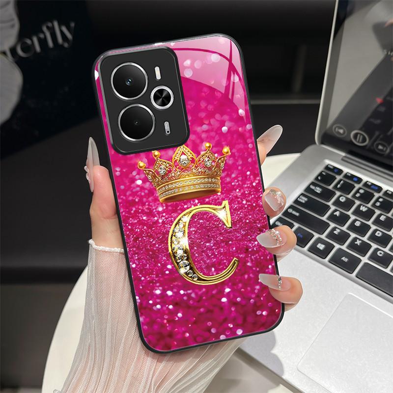 For Oppo Realme 14 14T 5G Case RMX5075 RMX5078 Fashion Letters Shockproof Tempered Glass Cover For Realme14 Realme14T 5G Pouch