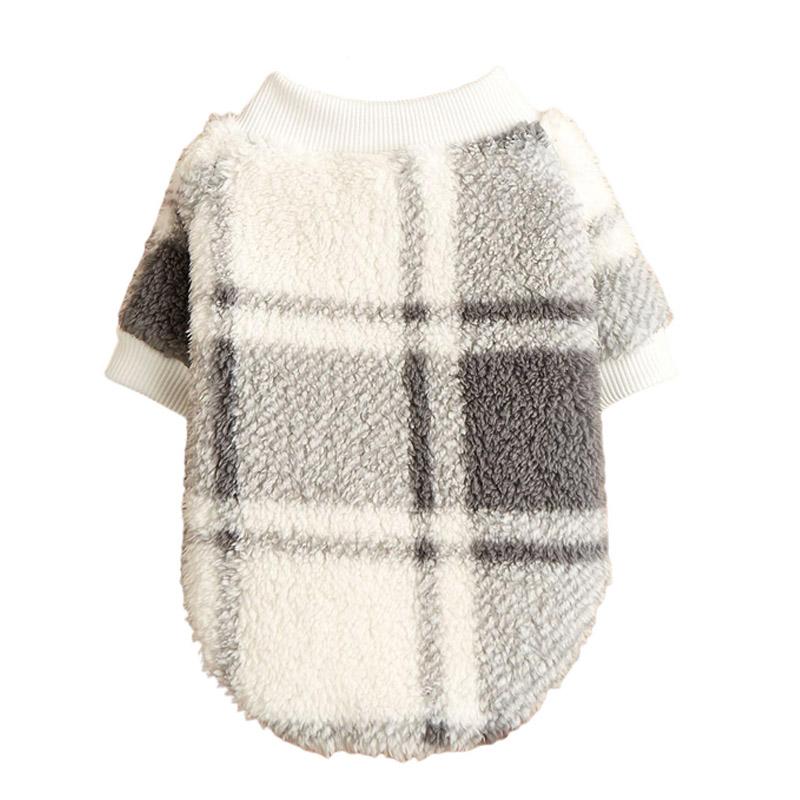 

Pet Clothes Small Medium Dog Autumn And Winter Plush Hoodie Gray Plaid Costume Kitten Round Neck Clothes Comfortable Sweatshirt XS（old） белый