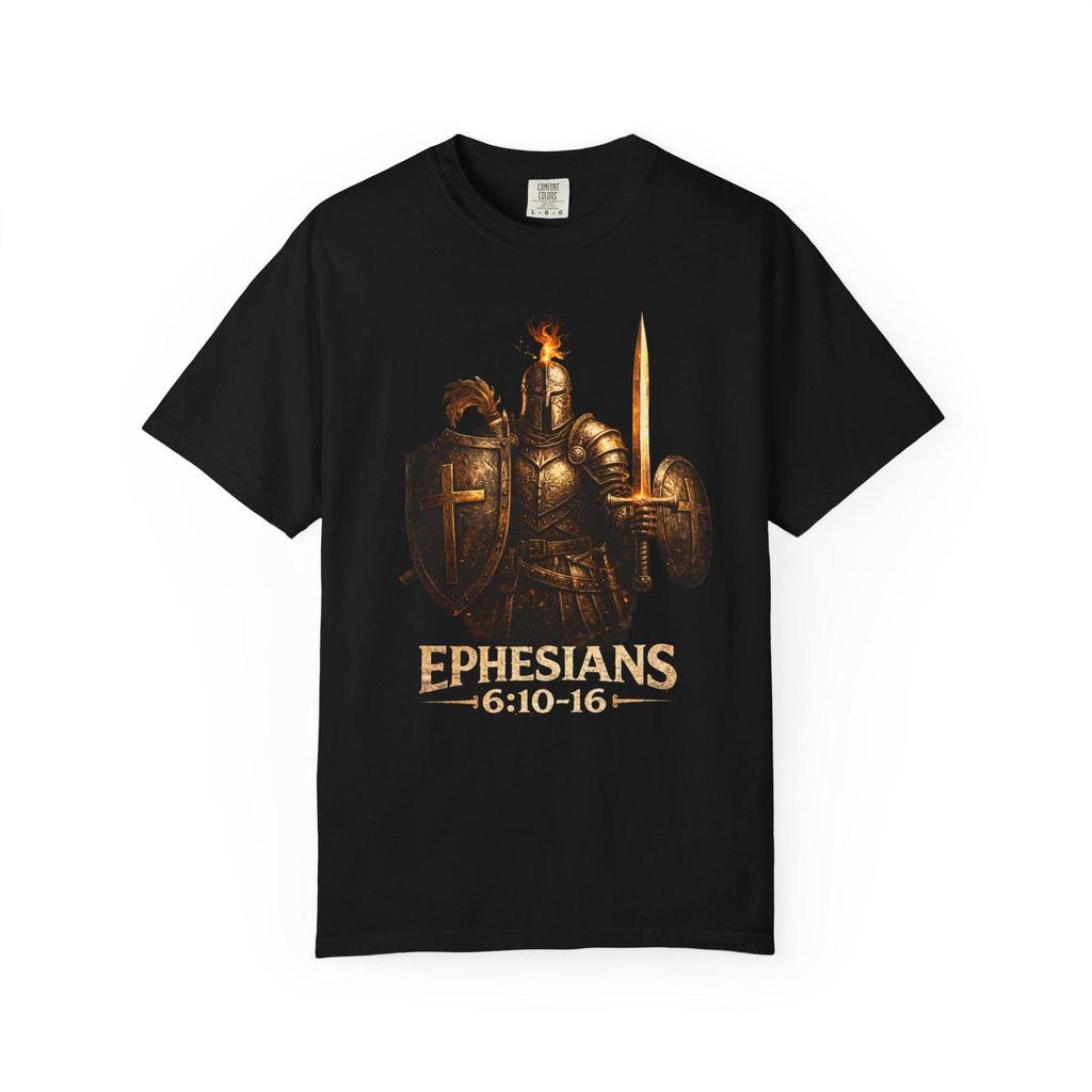Crowned Knight with Shield Ephesians 6:10-16 T-Shirt | Christian Armor Scripture Tee