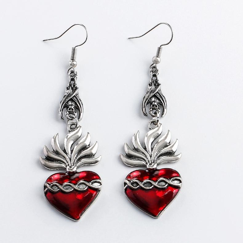 New Dark Vintage Gothic Collection Earrings Sacred Heart Goth Halloween Earrings for Women Red Oil Drop Gothic Punk Accessories