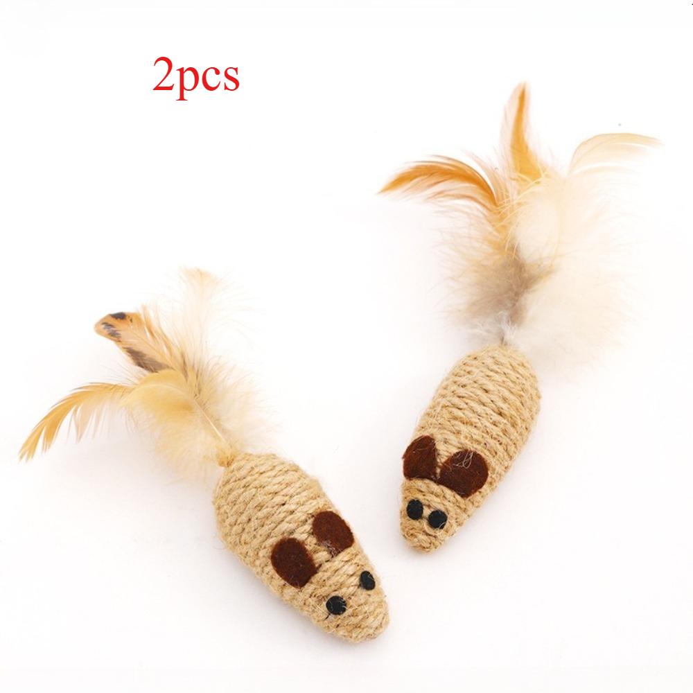 

3pcs Hemp Rope Mouse Resistant to Scratching and Bite Cat Self-Happiness Toy Simulation Feather Bell Funny Cat Little Mouse