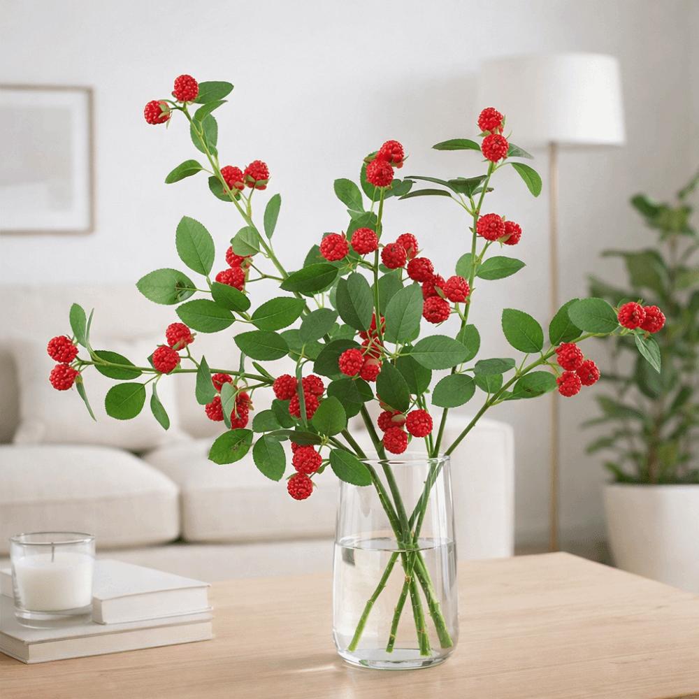 Realistic Artificial Raspberry Branch Plastic Decorative Fake Berry Branches Long Branches Simulation Flower Party Wedding