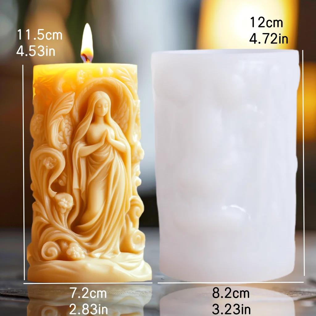 Virgin Mary Relief Cylinder Candle Silicone Mold Prayer Goddess Mary Resin Mould Curling Hair Mary Relief Cylinder Gypsum Molds