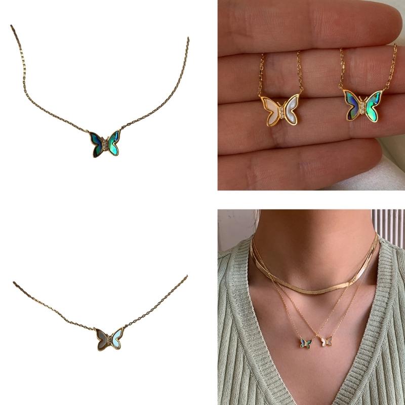 Korean Style Butterfly Necklace Delicate Collarbone Chain Unique Pendant Perfect for Fashion forward Individuals