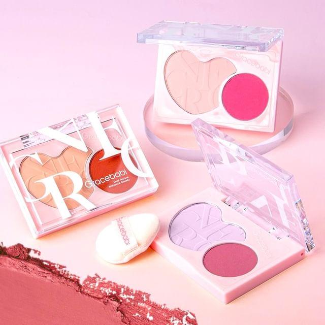 Gracebabi - 2 In 1 Heart Cheek Blusher - 3 Colors 01 Red Guava - 6g