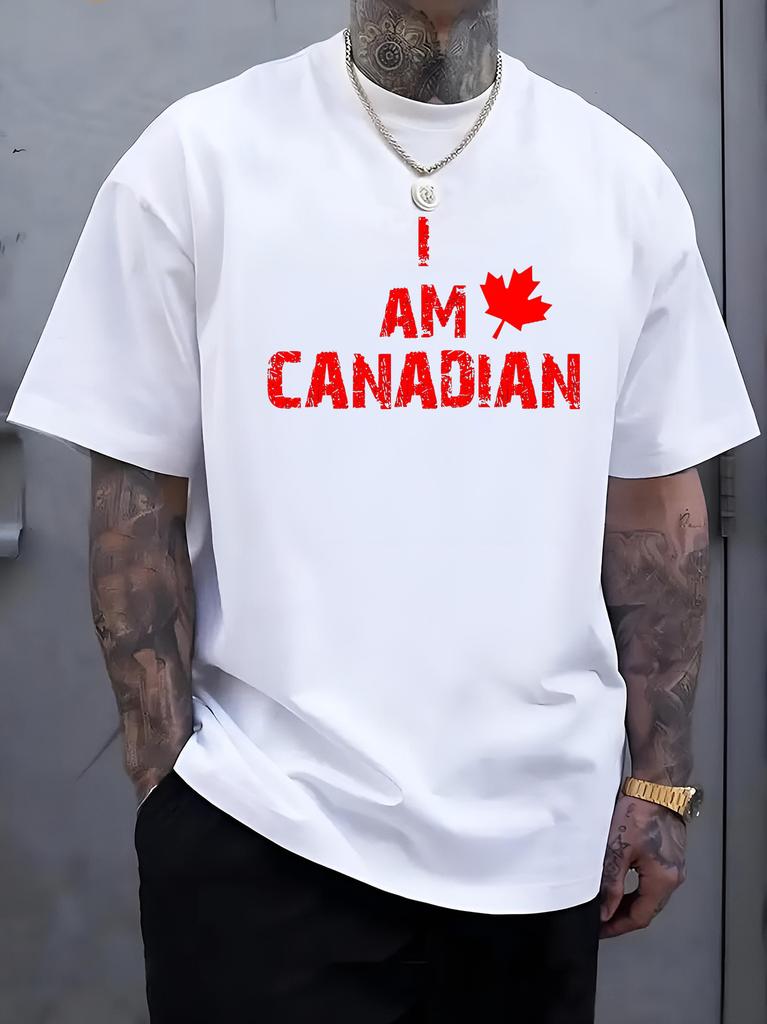 Unisex Crew Neck Tee Maple Leaf Canadian Letter Print Short Sleeve Loose Oversized Male Casual Soft Breathable Basic Daily Wear Top