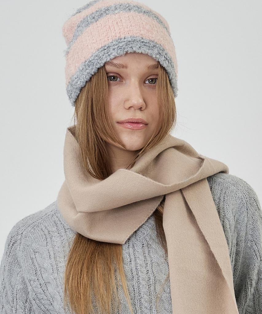 THE-ABON Boucle Stripe Beanie Black
