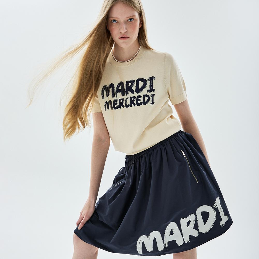 [mardimercredi] Brush Logo Mini Skirt - Navy Ivory F